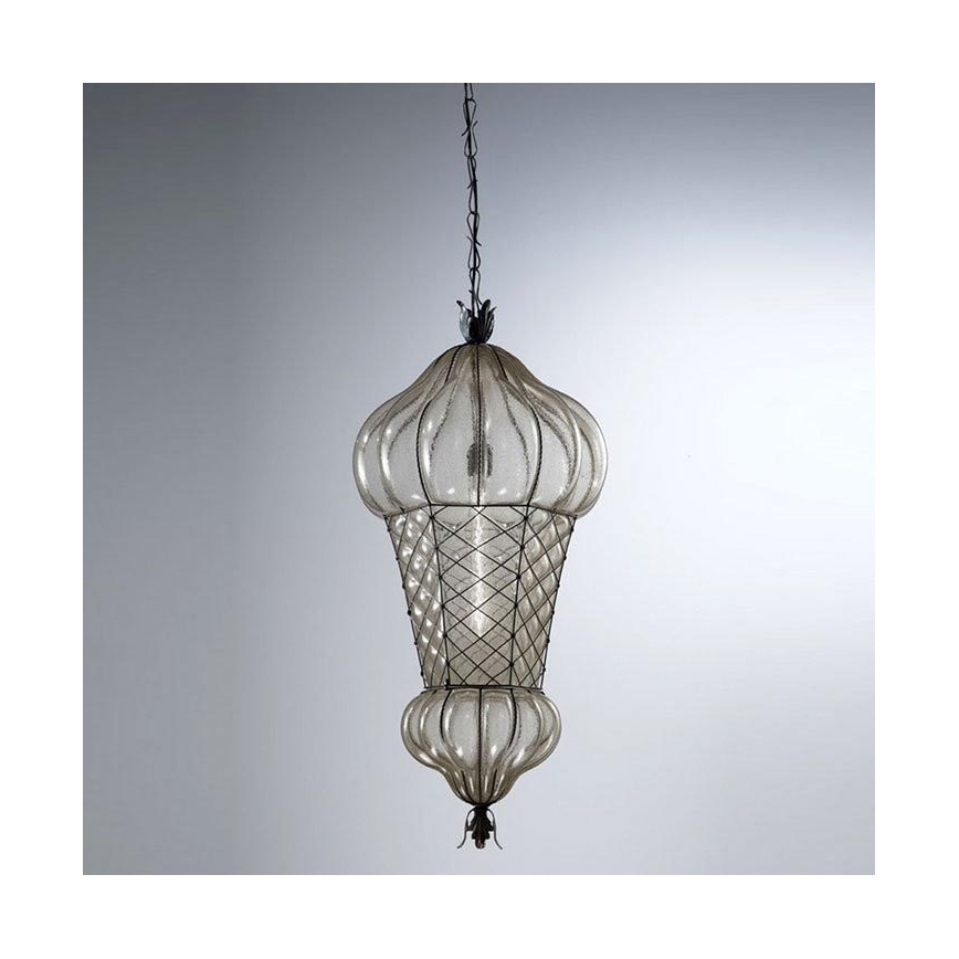 SIRU - Hängeleuchte an Kette BABÀ 1xE27/60W/230V d 30 cm klar/braun Venezianisches Glas