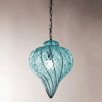 SIRU - Hängeleuchte an Kette GOCCIA 1xE27/60W/230V d 25 cm blau/braun Venezianisches Glas