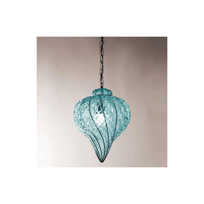 SIRU - Hängeleuchte an Kette GOCCIA 1xE27/60W/230V d 25 cm blau/braun Venezianisches Glas