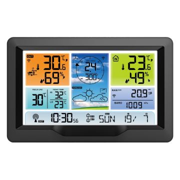 Professionelle Wetterstation mit Farb-LCD-Anzeige und Wecker 3xAA