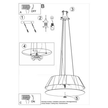 Kronleuchter an Schnur VEGA 5xE27/60W/230V d. 60 cm weiß