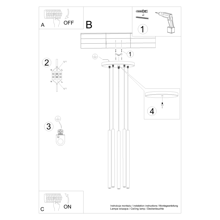 Hängeleuchte an Schnur PASTELO 5xG9/8W/230V schwarz