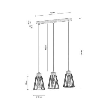 Spot-Light - Hängeleuchte an Schnur ORAZIO 3xE27/60W/230V Eiche – FSC-zertifiziert