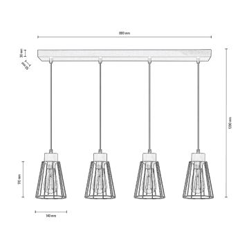 Spot-Light - Hängeleuchte an Schnur ORAZIO 4xE27/60W/230V Eiche – FSC-zertifiziert