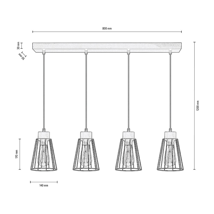 Spot-Light - Hängeleuchte an Schnur ORAZIO 4xE27/60W/230V Eiche – FSC-zertifiziert