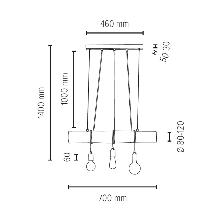 Hängeleuchte an Schnur TRABO 3xE27/60W/230V – FSC-zertifiziert