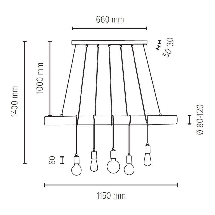 Schnur-Hängeleuchte TRABO 5xE27/60W/230V – FSC-zertifiziert