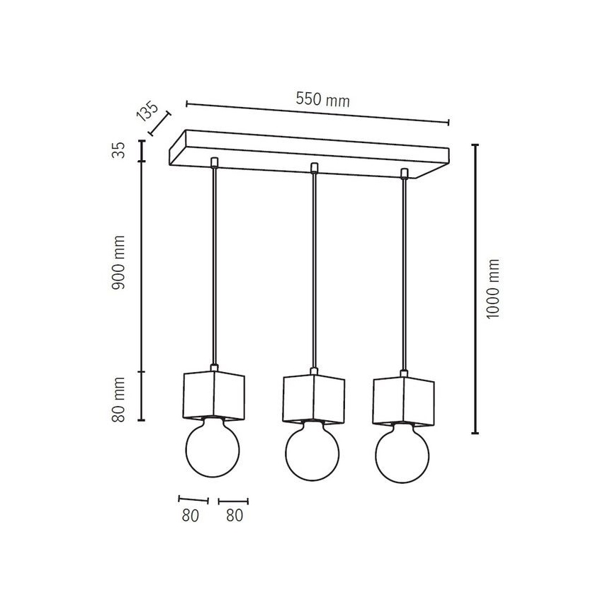 Schnur-Hängeleuchte STRONG 3xE27/60W/230V Beton – FSC-zertifiziert