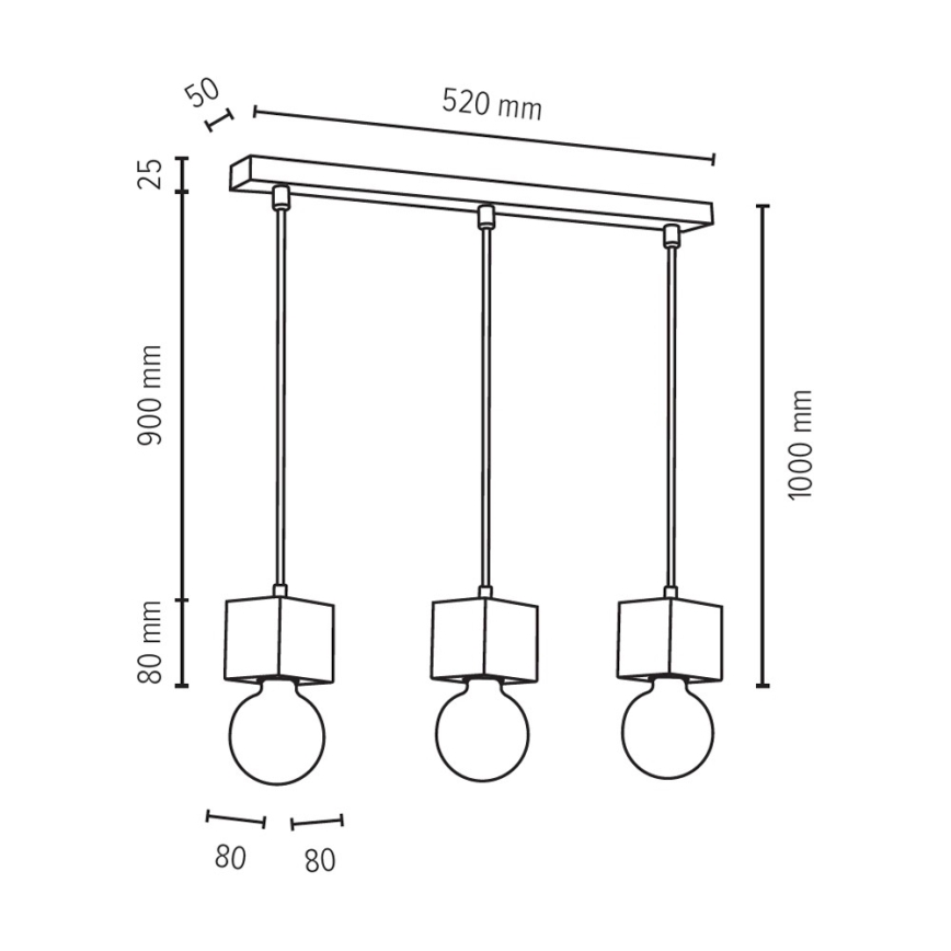 Schnur-Hängeleuchte TRONGO ROUND 3xE27/60W/230V – FSC-zertifiziert