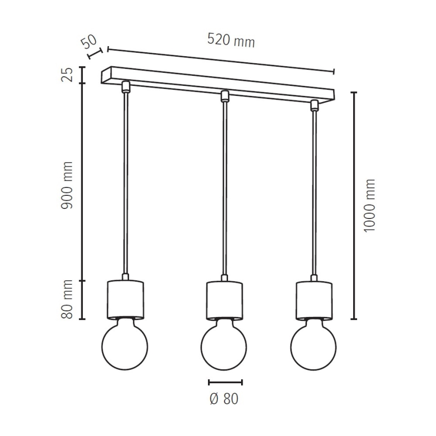 Hängeleuchte an Schnur PINO 3xE27/60W/230V – FSC-zertifiziert