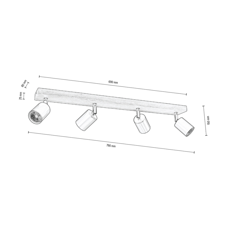 Deckenspotleuchte MANARA 4xGU10/5W/230V Kiefer – FSC-zertifiziert