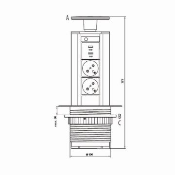 Steckdosenleiste für Tischplatte 2x230V +USB-A 3,1A +UBS-C 15,5W 230V