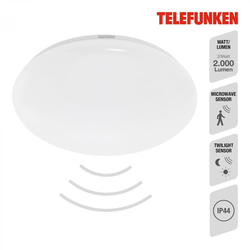 Telefunken 601306TF - LED-Deckenleuchte für Badezimmer mit Sensor LED/20W/230V IP44 d 40 cm