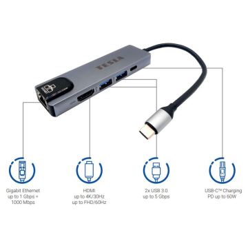 TESLA Electronics - Multifunktionaler USB-Hub 5in1