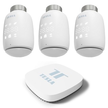 TESLA Smart - SET 3x Kabelloser Smart-Thermostatkopf 2xAA + Smart Gateway Hub Zigbee Wi-Fi