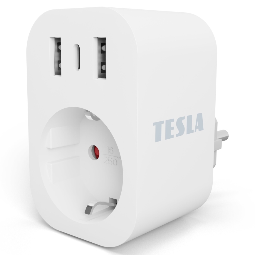 TESLA Smart - Smart-Steckdose 3680W/230V/16A Type F/E 2xUSB-A + 1xUSB-C Wi-Fi