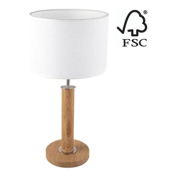 Tischlampe BENITA 1xE27/60W/230V 48 cm weiß/Eiche – FSC-zertifiziert