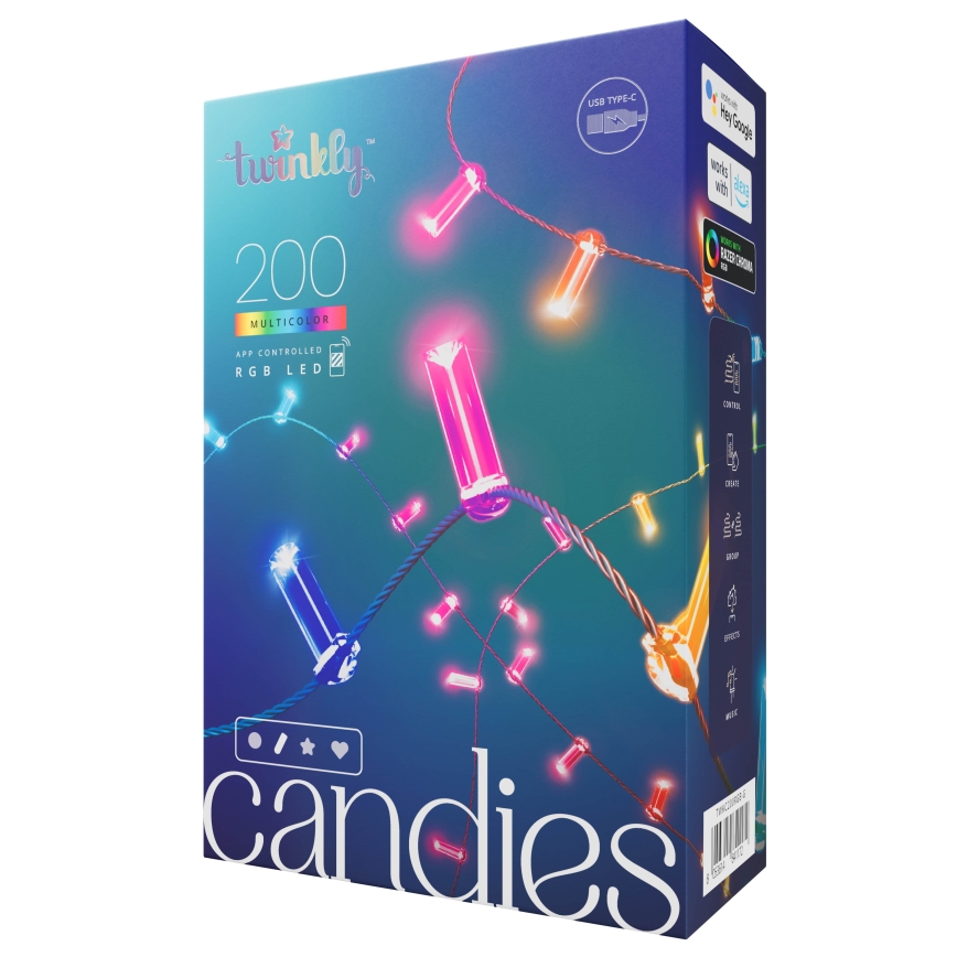 Twinkly - Dimmbare LED-RGB-Weihnachtskette CANDIES 200xLED 14 m USB Wi-Fi