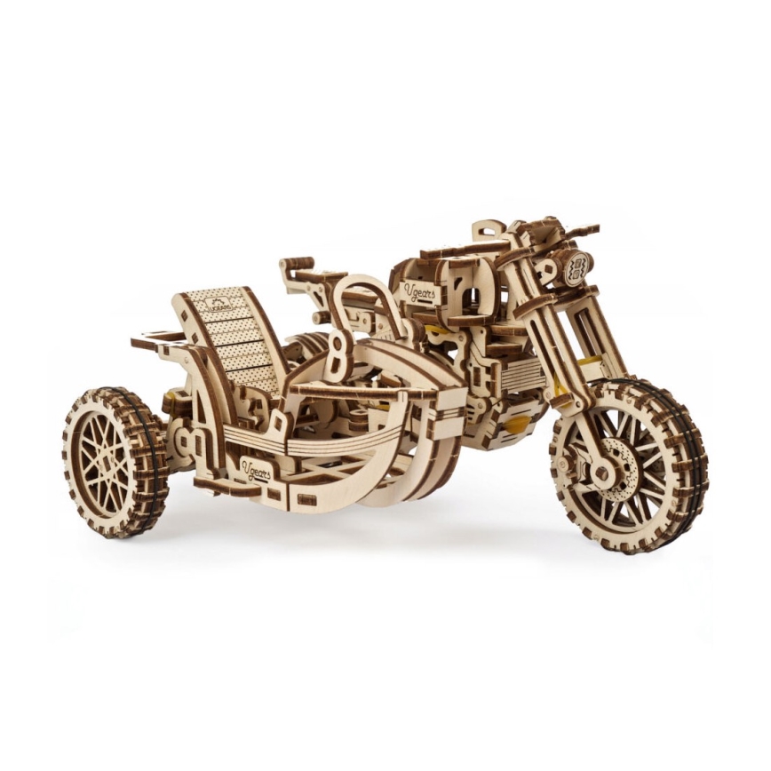 Ugears - Mechanisches 3D-Holzpuzzle Scrambler-Motorrad mit Wagen