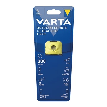 Varta 18631201401 - Dimm- und aufladbare LED-Stirnlampe OUTDOOR SPORTS LED/5V IPX4 gelb