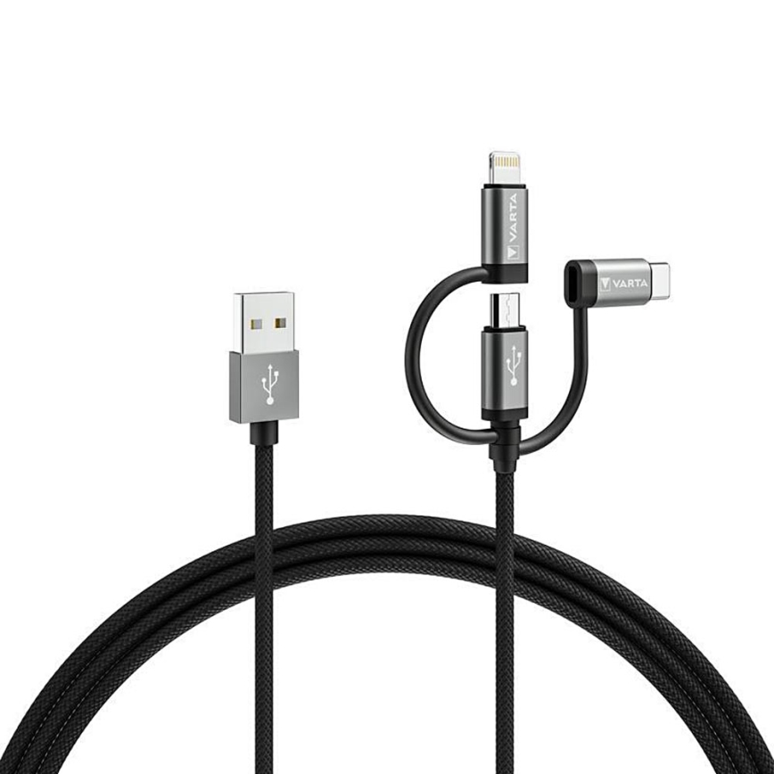 Varta 57937101111 - USB-Kabel 3in1 mit Verbindungsstück Lightning and Micro USB 2m