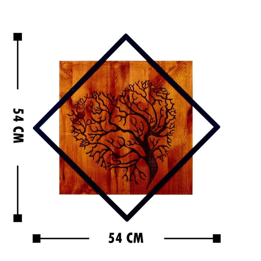 Wanddekoration 54x54 cm Baum Holz/Metall