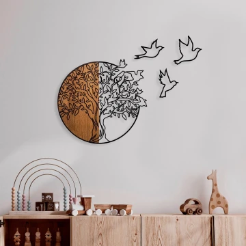 Wanddekoration 60x56 cm Baum und Vögel Holz/Metall