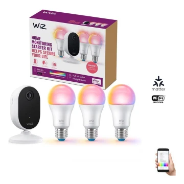 WiZ - Set für Haushaltsüberwachung: 1x Kamera + 3x LED-RGB-Glühbirne A60 E27/8,5W/230V Wi-Fi