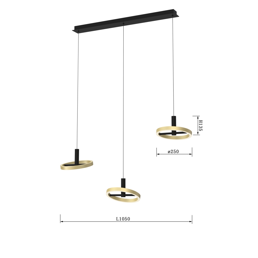 Wofi 7016-304 - Dimmbare LED-Hängeleuchte an Schnur BREST LED/26W/230V schwarz/golden